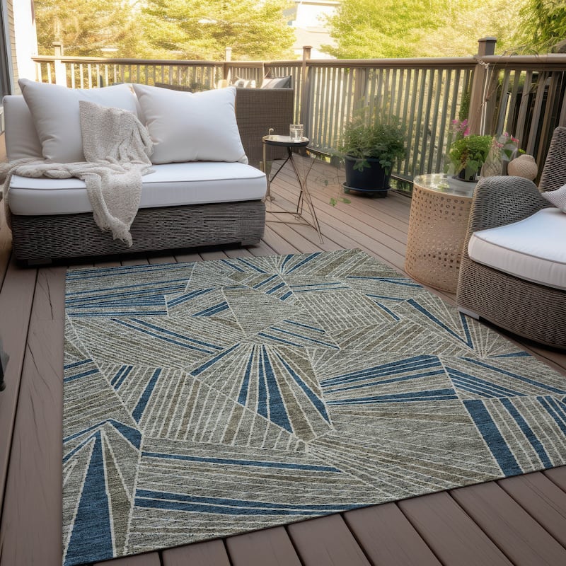 Machine Washable Indoor/ Outdoor Chantille Modern Mosaic Rug