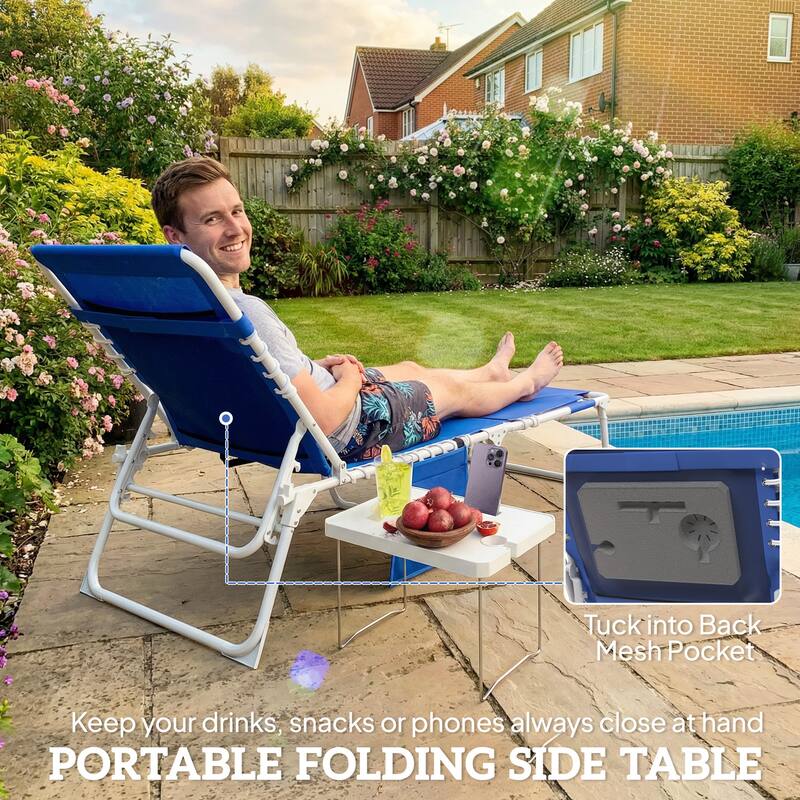 Outsunny Tanning Chair with Face Hole, Side Table, 5-Position Reclining Folding Chaise Lounge Chair