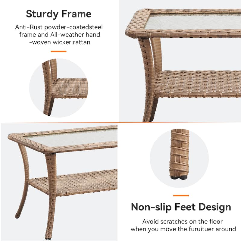 Outdoor Coffee Table with Tempered Glass Top