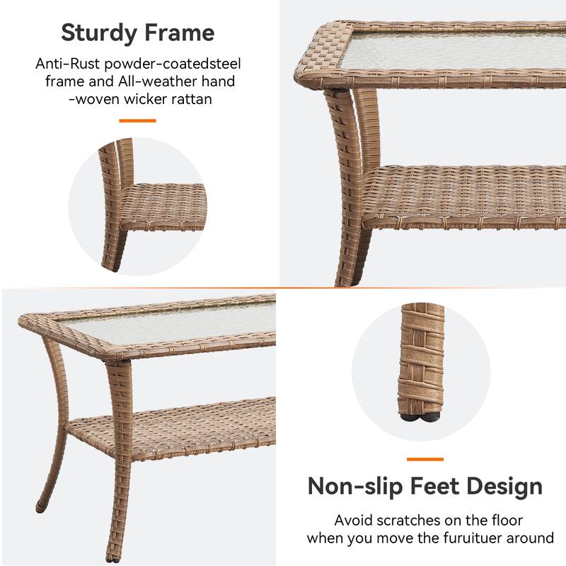 Pocassy 5 Pieces Outdoor Patio 2-Seat Sofa Chairs with Coffee Table
