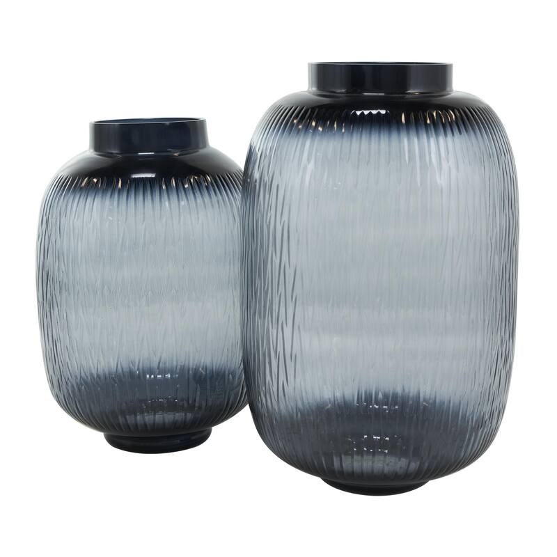 Glass Textured Ombre Decorative Vase - Set of 2 Black - Roche River Decor