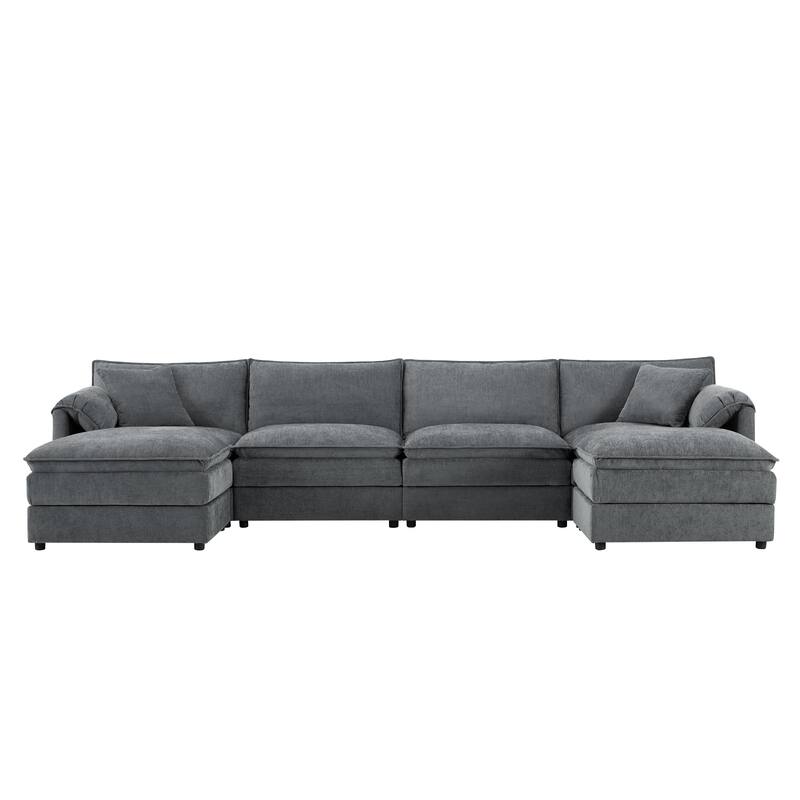 U-Shaped Modular Sectional Sofa with Ottomans, Oversized Chenille Upholstered Cloud Couch, 6-Seater Sofa with Double Cushions
