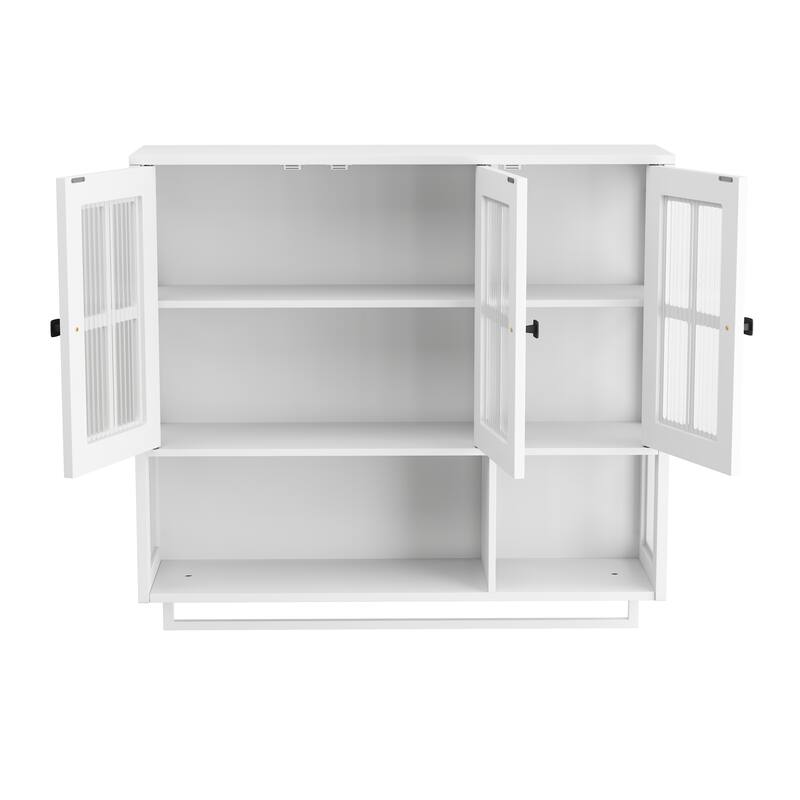 3-Door Bathroom Wall Cabinet with Glass Door, Towel Bar & Storage