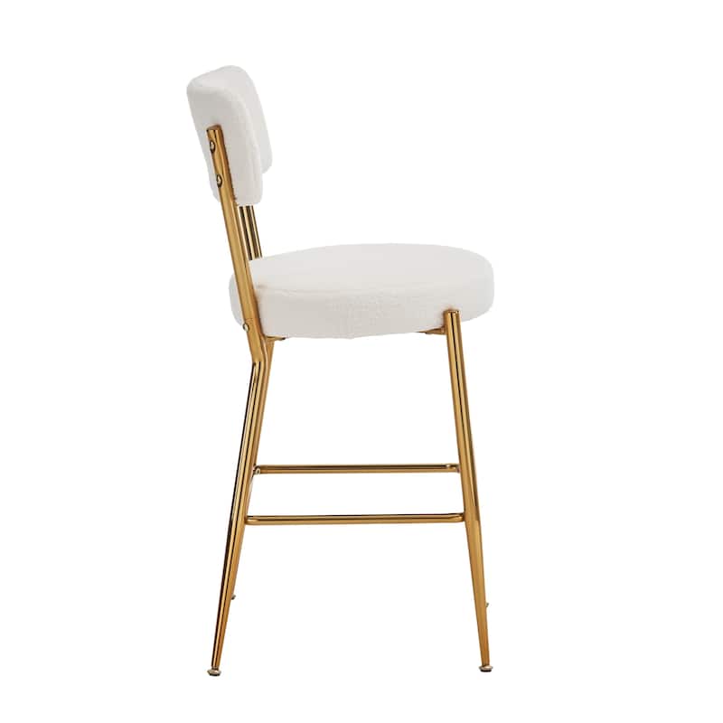 Set of 2 Modern Teddy Fabric Upholstered Bar Stools, Metal Base High Stool Suitable for Kitchen, Dining and Living Room