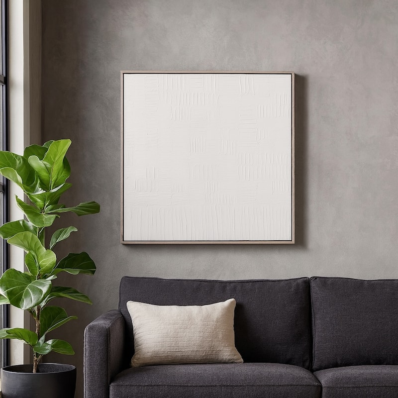 Modern Square Canvas Wall Art with Line Pattern - 30", White & Brown