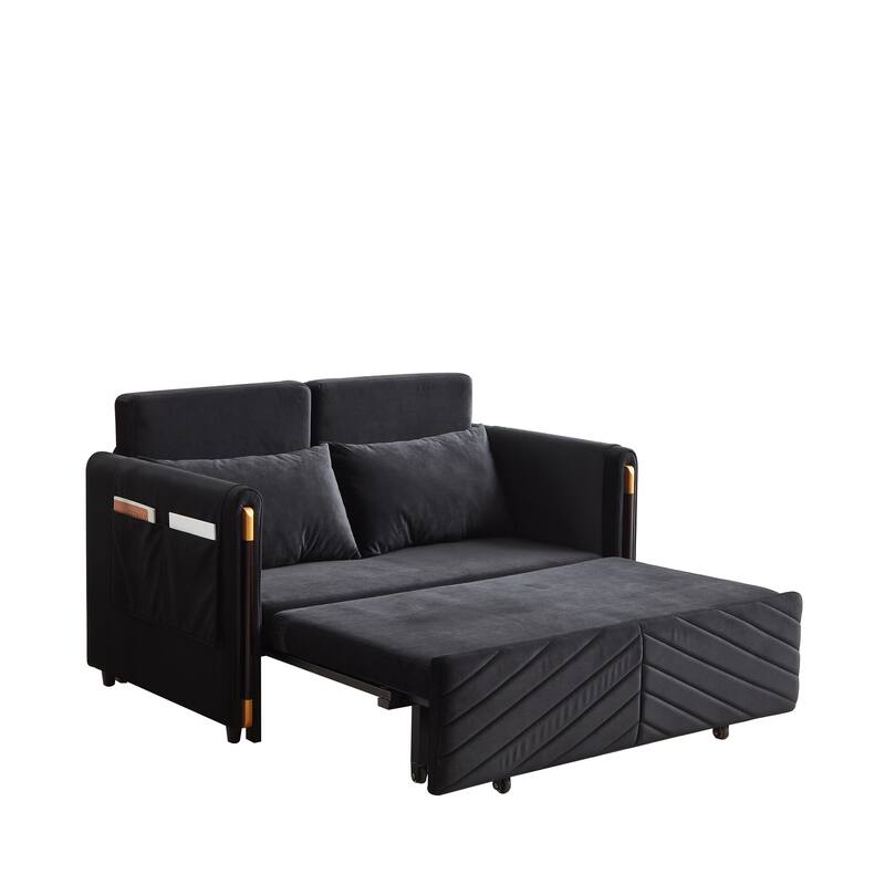54" Velvet Pull-Out 2-Seater Sofa Bed with Adjustable Backrest & 2 Pillows