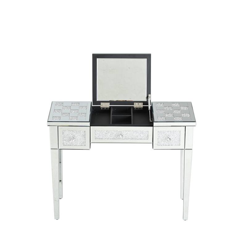 Mirrored Makeup Vanity Desk Console Table with Flip-Top Mirror