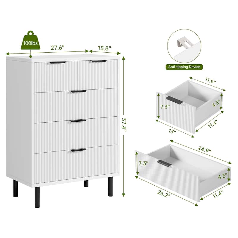 3/5/6 Drawer Fluted Dresser for Bedroom, Modern Wide Chest of Drawers with Metal Legs