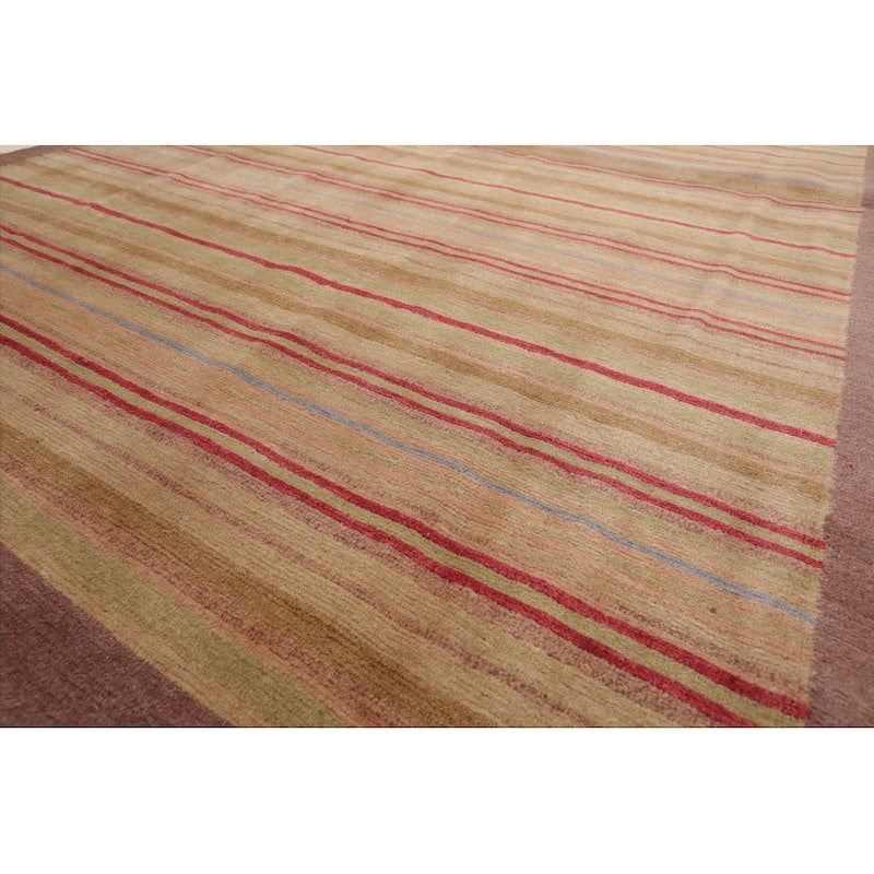 Hand Knotted Tibetan Sage Striped 100% Wool Modern Oriental Area Rug - 4' x 6'
