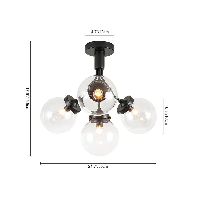 Modern 4-Light Glass Bubble Sputnik Semi Flush Ceiling Light