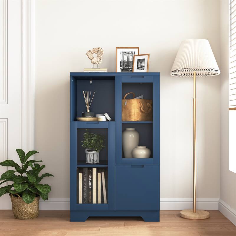 Wooden Floor Cabinet with 2 Glass Doors