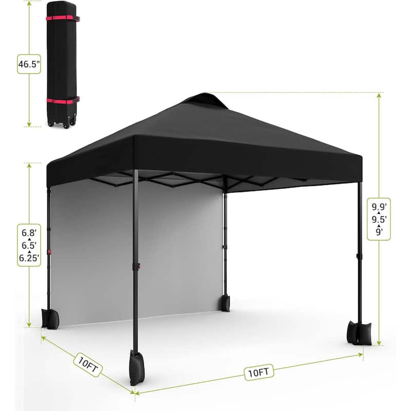 10x10ft Portable Instant Pop Up Canopy Tent with 1 Sidewall for Parties, Camping, Beach - N/A