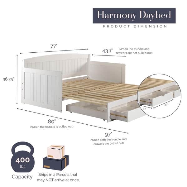 dimension image slide 0 of 2, Alaterre Furniture Harmony Wood Daybed with King Conversion