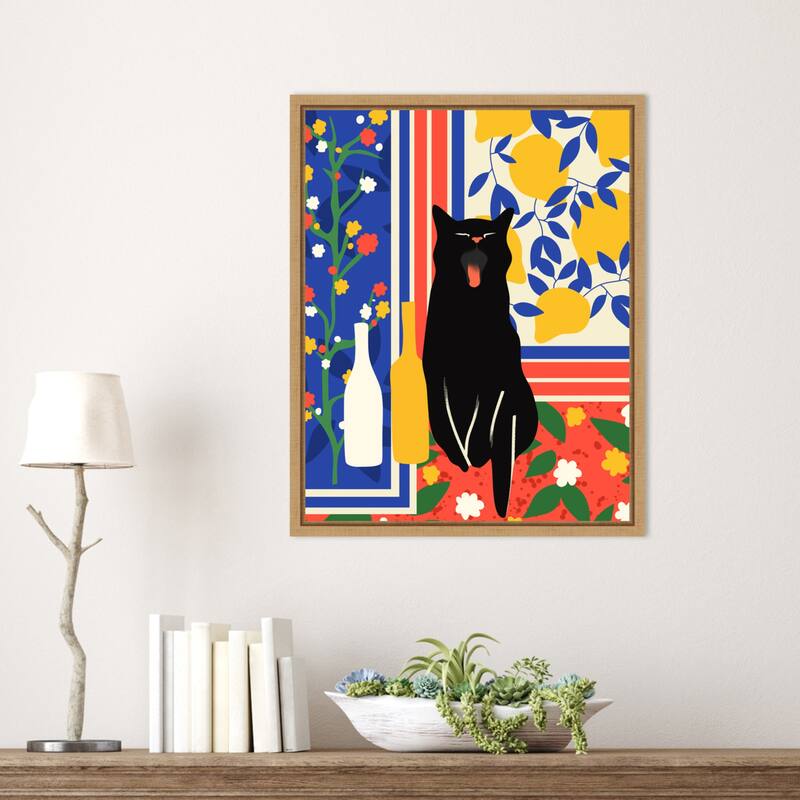 Paws and Patterns Cat by Kintsugi99 Framed Canvas Wall Art