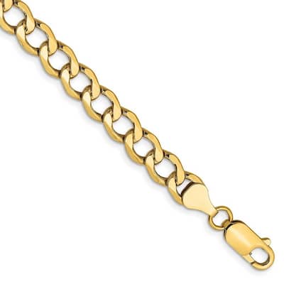 Curata 14k Yellow Gold Hollow Polished Lobster Claw Closure 6.0mm Semi-solid Curb Link Chain Bracelet - 7 Inch