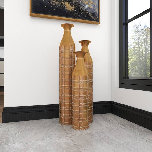 Set of 3 Contemporary Glam Gold Iron Vases