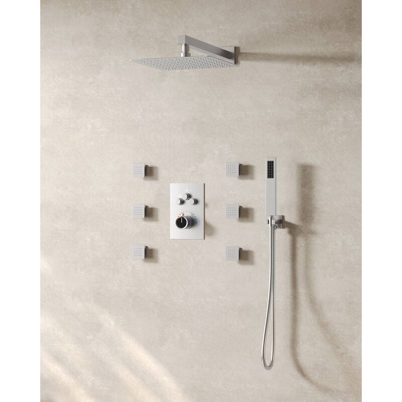 Thermostatic Shower System 12" Rain Shower Head with High Pressure Handheld Spray