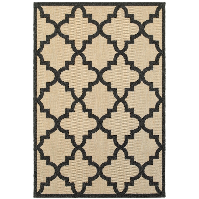 Chichester Sand Charcoal Geometric Lattice Outdoor Casual Area Rug
