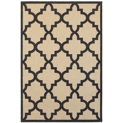Chichester Sand Charcoal Geometric Lattice Outdoor Casual Area Rug