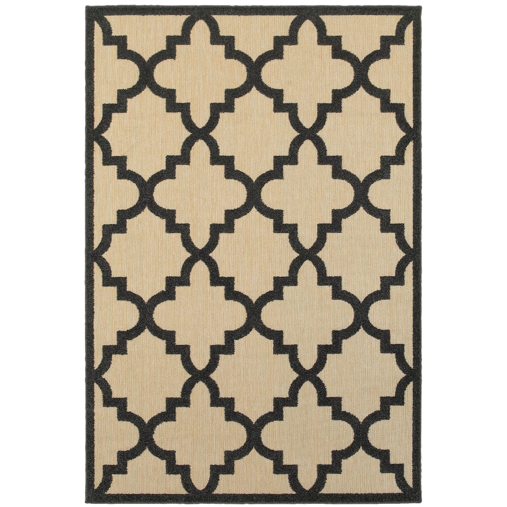 Chichester Sand Charcoal Geometric Lattice Outdoor Casual Area Rug