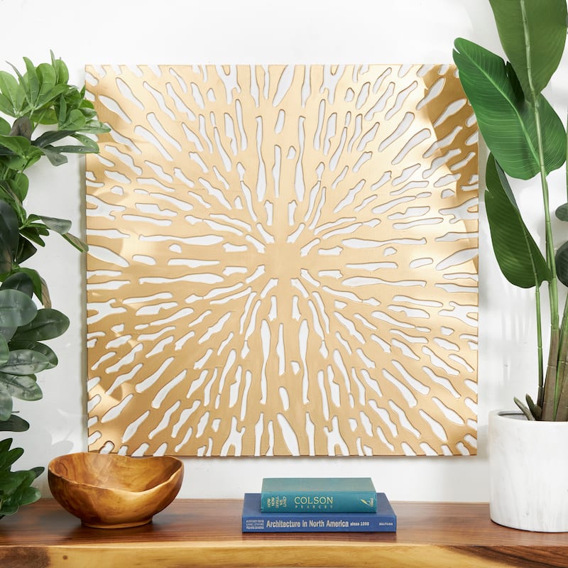 Gold Wooden Abstract Carved Starburst Wall Decor with White Backing - Gold - 36"W, 36"H