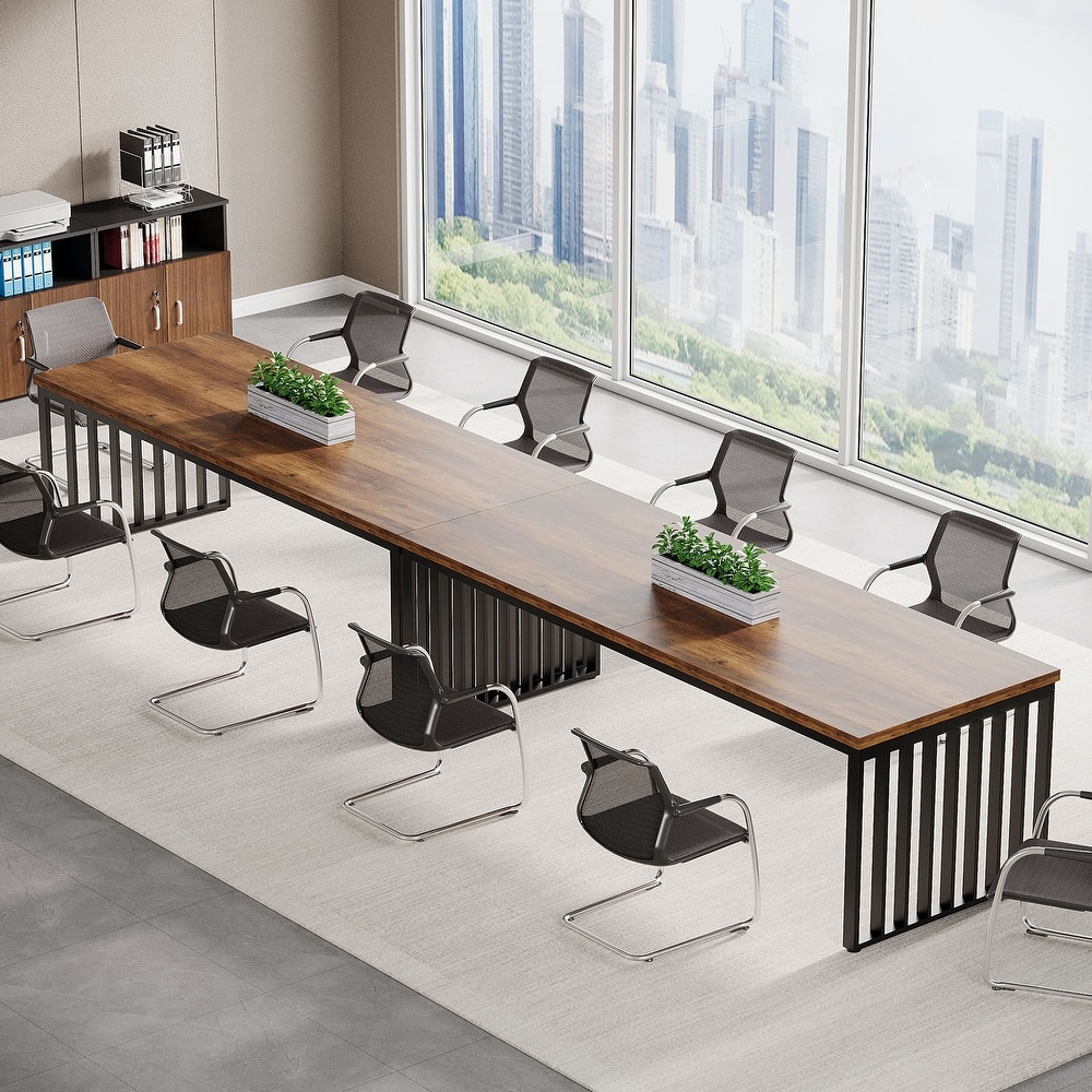 Small Conference Room Table for 4, Industiral Long Meeting Table - 2-pieces