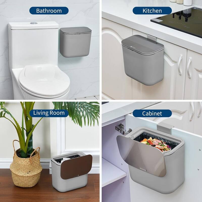 2.38 Gallon Compost Bin Hanging Trash Can with Stainless Steel Lid for Kitchen、Bathroom