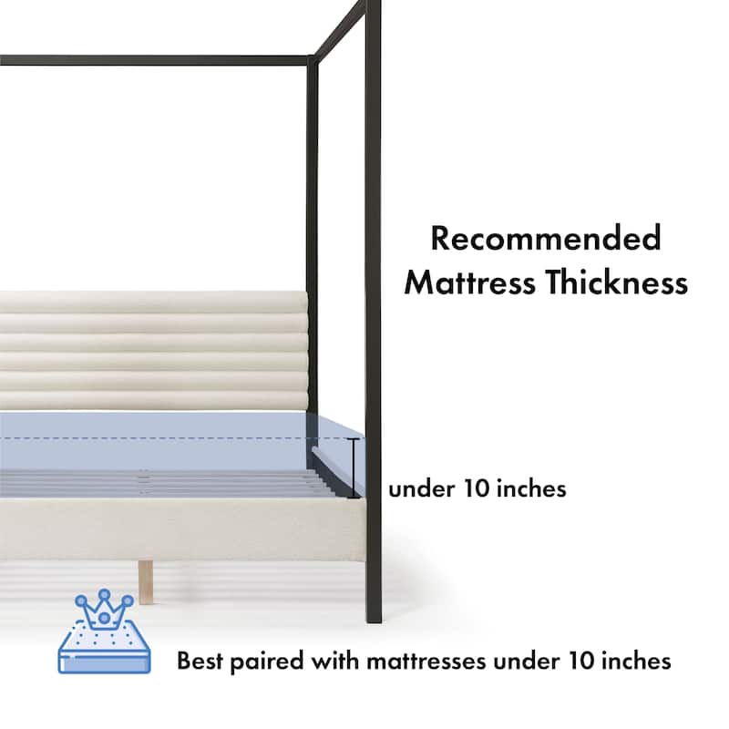 DH Basic Modern Metal Canopy Queen Platform Bed with Channel Tufted Upholstered Headboard by Denhour