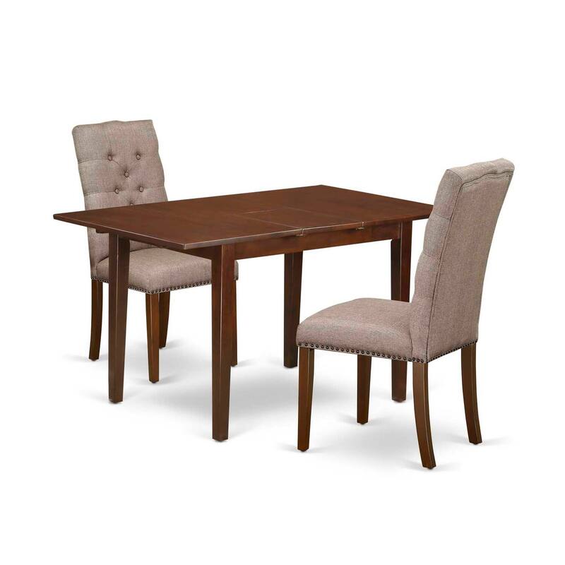 HomeStock 3-Piece Mahogany Finish Rectangular Solid Wood Top With Butterfly Leaf Dining Table Set