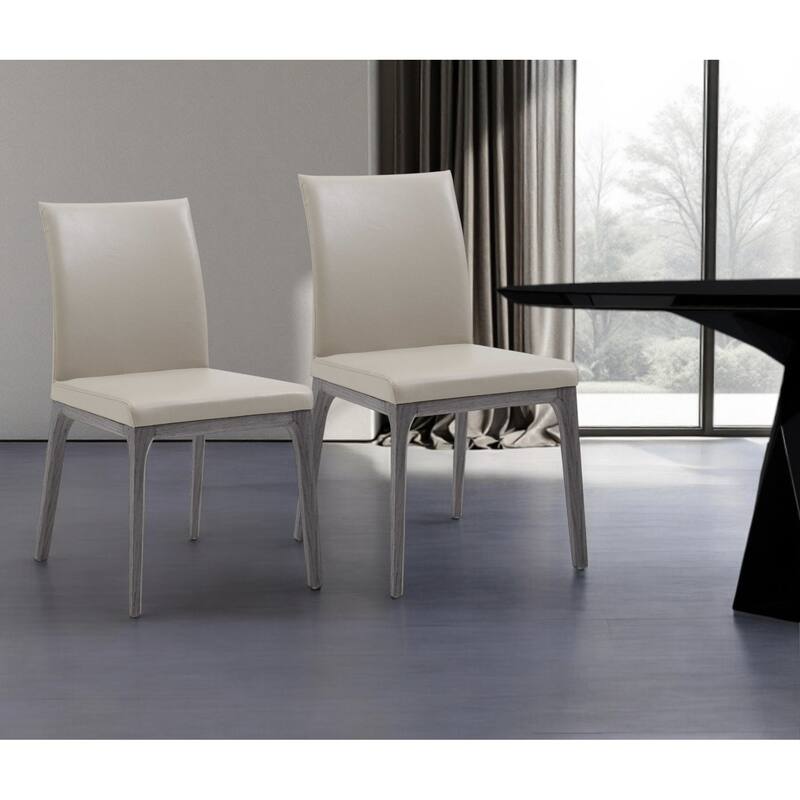 HomeRoots Set of Two Taupe And Gray Upholstered Faux Leather Dining Side Chairs - Set of 2