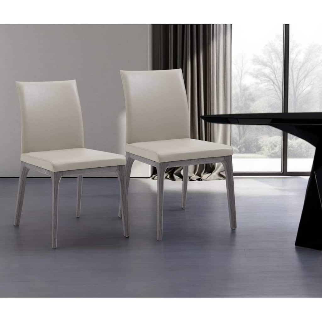 HomeRoots Set of Two Taupe And Gray Upholstered Faux Leather Dining Side Chairs