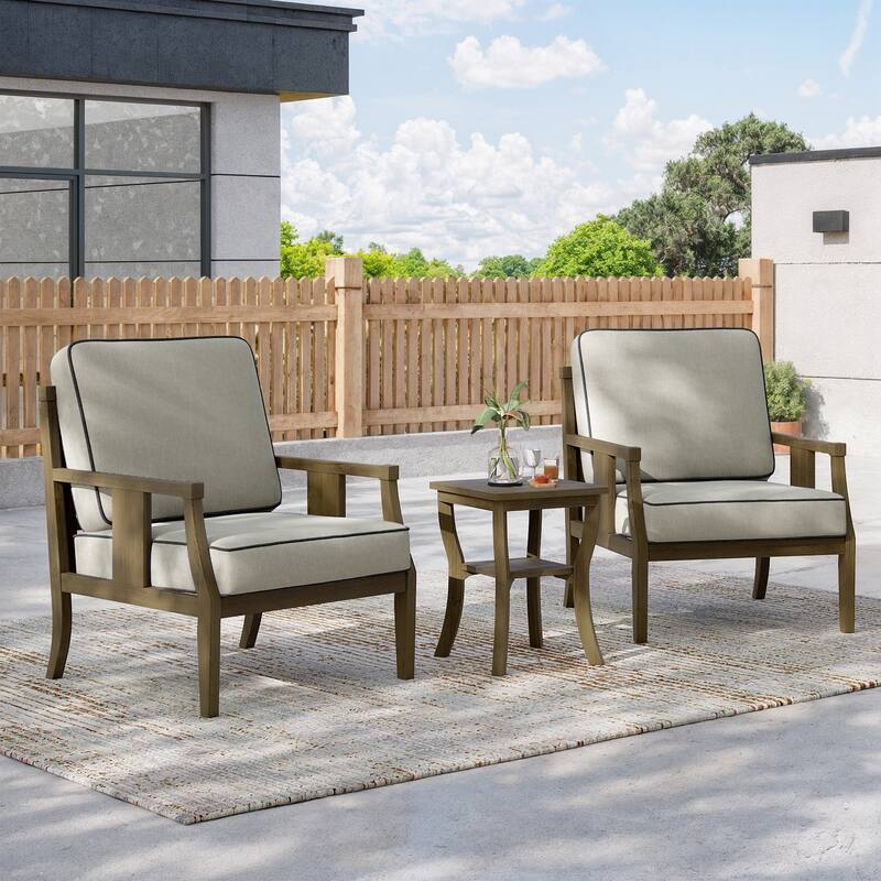 3-Piece Solid Teak Outdoor Patio Furniture Set Armchairs & Storage Table - Naturalframe-Light Camel - Natural Frame