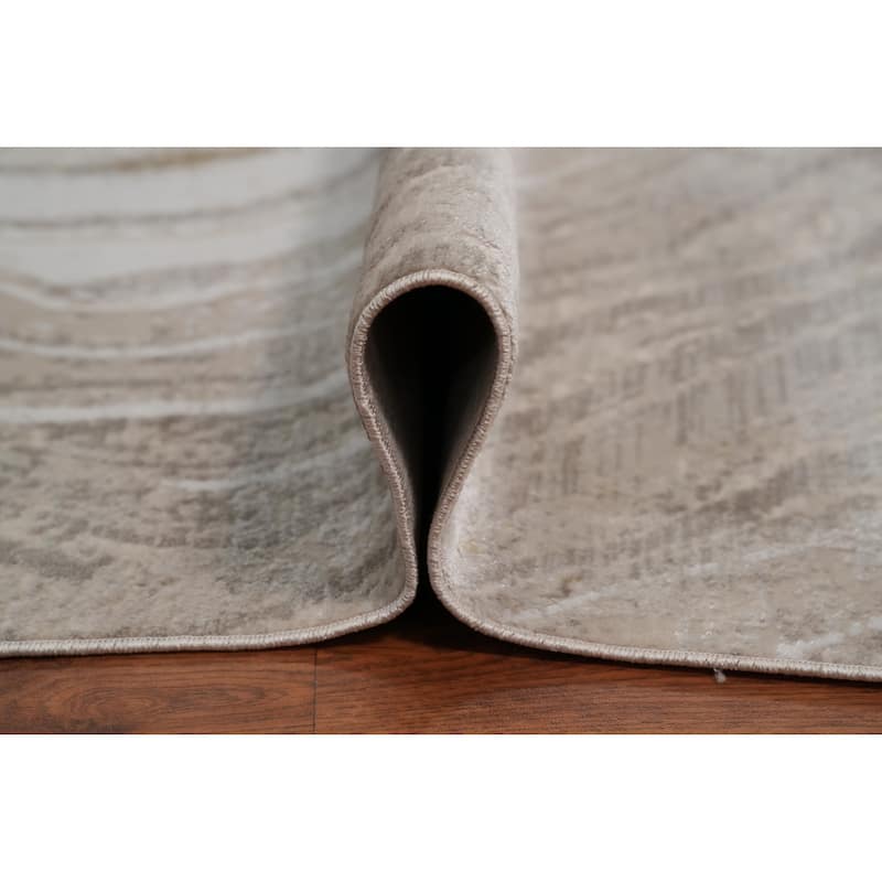 Machine Made Oriental Polyester Carpet Modern Abstract Beige & Ivories Modern Area Rug - 7' 5'' X 5' 2''