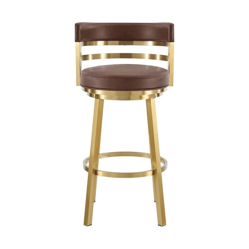 Maxi Swivel Counter Stool Chair, Gold Steel, Coffee Brown Faux Leather