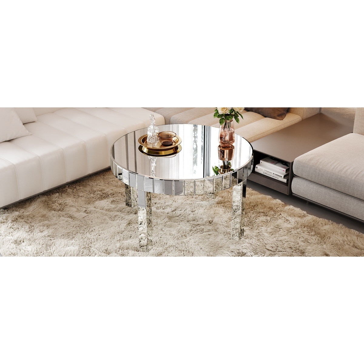 GDFStudio - Dazzling Art Deco Mirrored Round Coffee Table