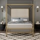 preview thumbnail 18 of 21, Metal 4-Poster Bed Frame Modern Canopy Upholstered Bed with Tall Upholstered Headboard Gold - King