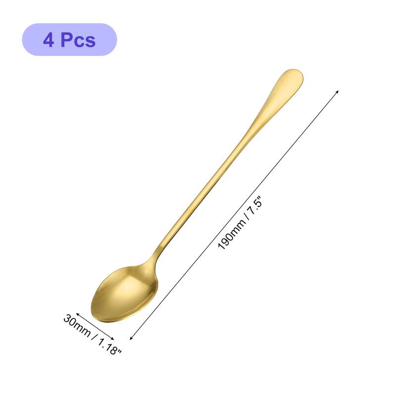 4Pcs 7.5-Inch Stainless Steel Ice Cream Spoon Long Handle Spoon - Gold