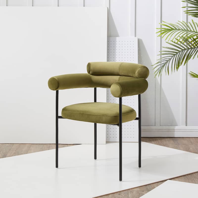 SAFAVIEH Couture Frouwe Curved Back Dining Chair (Fully Assembled) - 26Wx21Dx30H - Olive Green/Black
