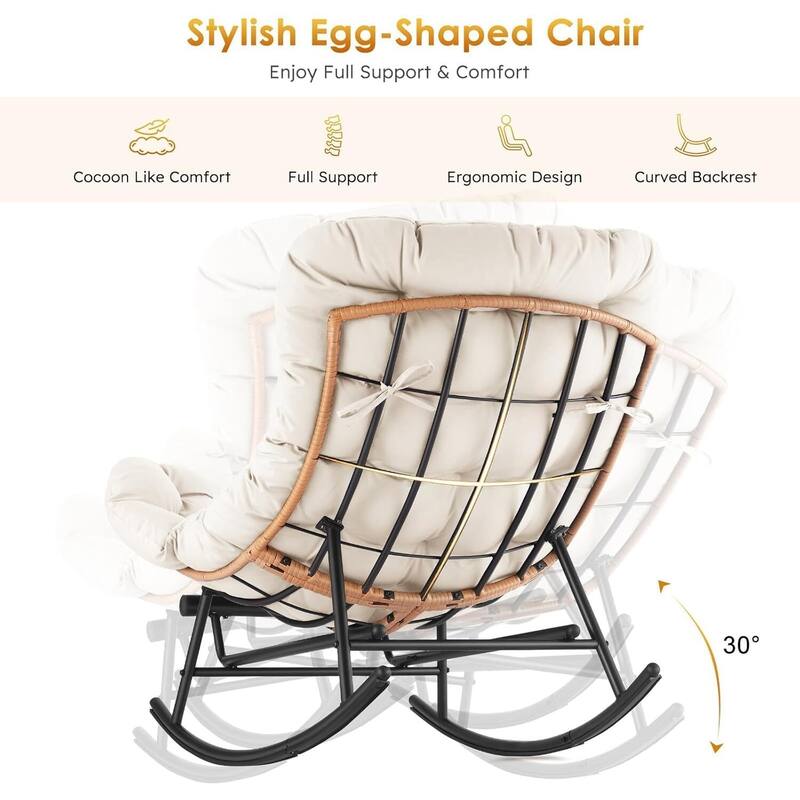 Papasan Rocking Sofa Chair with Extendable Footrest for Porch, Lawn, Bedroom and Living Room