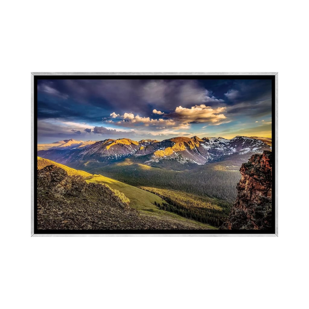 iCanvas "USA, Colorado, Rocky Mountain National Park. Mountain and valley landscape at sunset." by Jaynes Gallery Framed