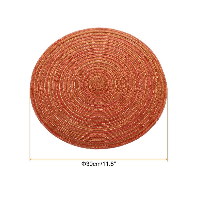 6pcs Round Braided Placemats Non-Slip Washable Round Table Mats - Orange - 11.8"