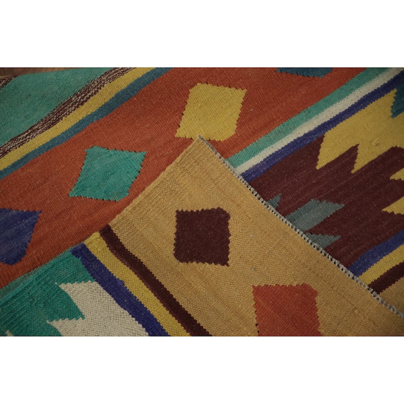 Hand Woven Oriental 100% Wool Carpet Southwestern Tribal Multi-Colored Kilim Area Rug - 9' 10'' X 8' 2''