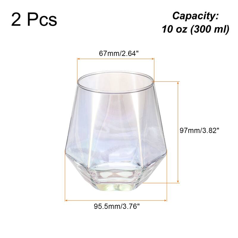 2pcs Diamond Whiskey Glasses 10oz Wine Glasses Stemless