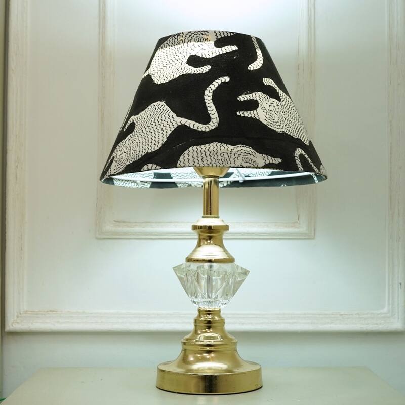 Fabdivine Musakraaj Handmade Hand Printed Duck Canvas Black Lampshade - Table Lampshade for Home Decor, Ethnic Boho Accent - 11 x 13 x 10