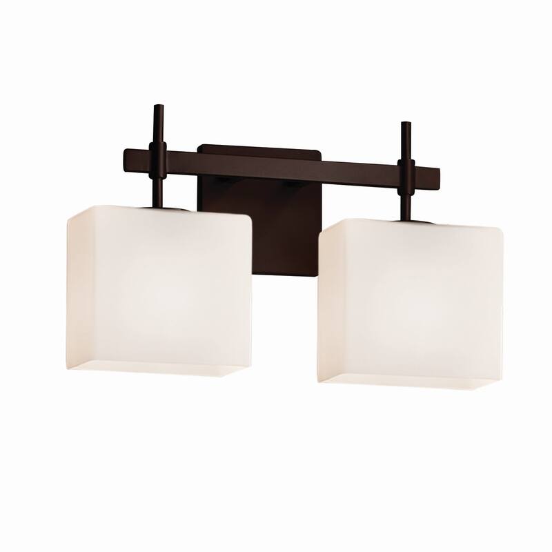 Justice Design Fusion Union 2-light Dark Bronze Bath Bar, Opal Rectangle Shade - Dark Bronze