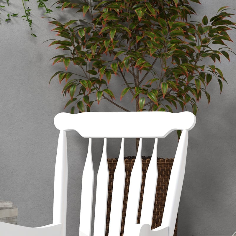 High Back Wood Rocking Chair, All Weather Patio Rocking Chair, 350lbs Weight Capacity for Deck, Porch, Backyard, Garden