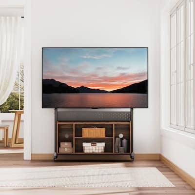 FITUEYES Sturdy Rolling TV Stand with Wheels for 50-85 Inch TVs with Open Shelves