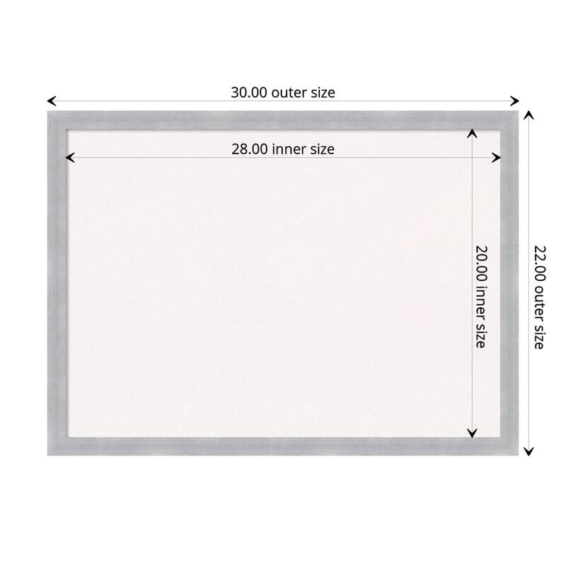 Grace Narrow Framed White Corkboard Bulletin Board - Grace Brushed Nickel Narrow - Board Size 28x20