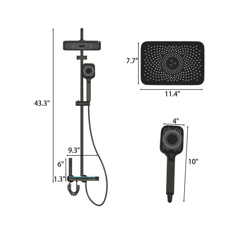 Thermostatic Shower System with Rainfall Shower Head, Adjustable Height Wall Mounted Shower Set