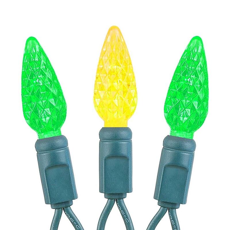 70 Light C6 LED Christmas Mini Light Set, Green/Yellow, Green Wire, 24 Feet - Large
